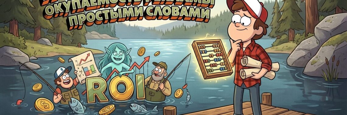 Инфографика с формулой расчета ROMI и анализом окупаемости рекламы
